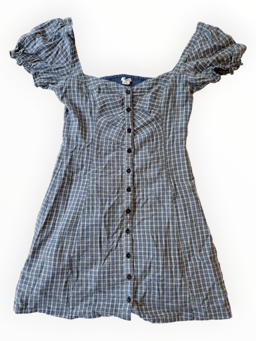 Kimchi Blue Urban Outfitters Blue Plaid Puff Sleeve Dress M
